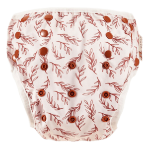 Zwemluier Happy Bear print met bruine blaadjes/takjes.